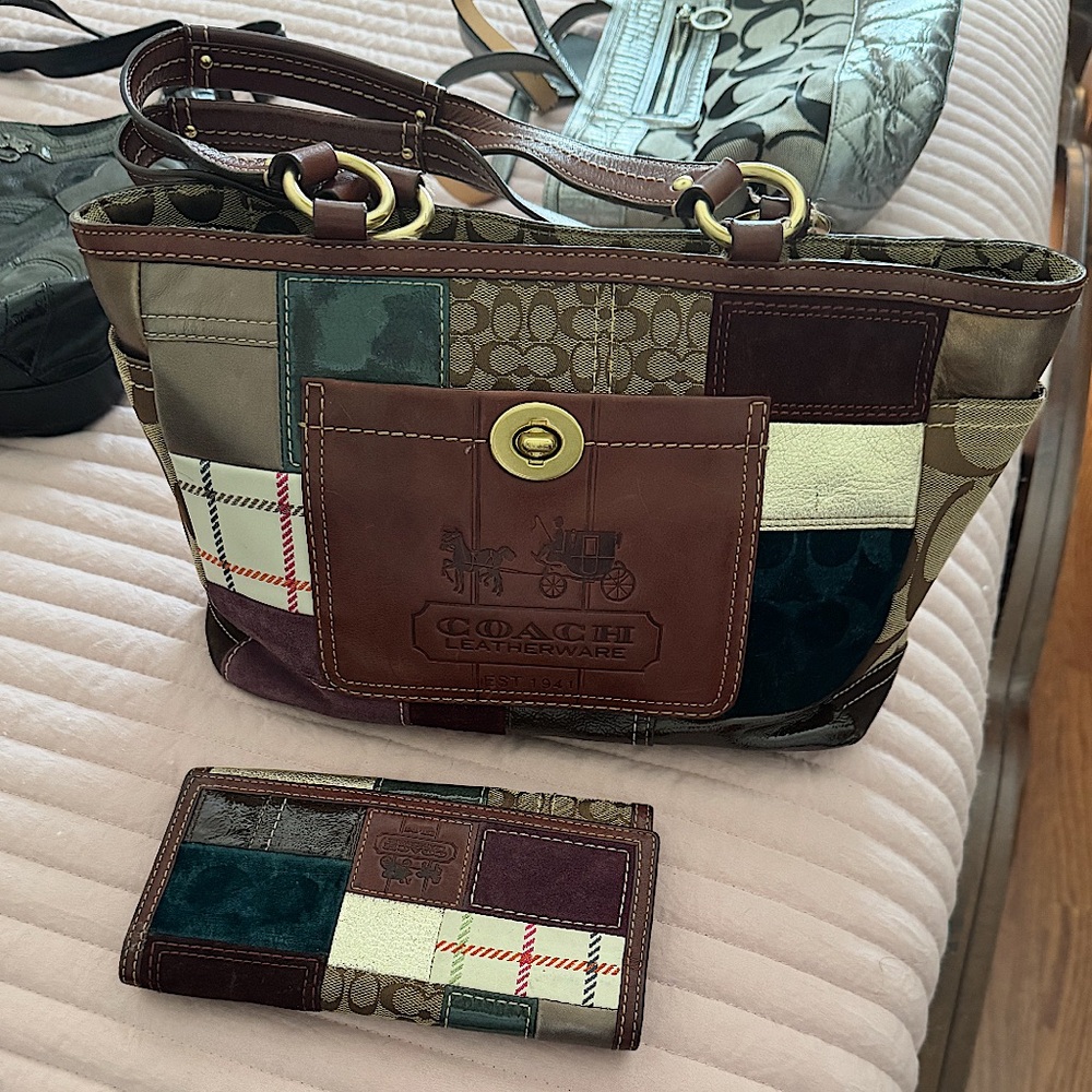 Coach Patchwork Tote Bag WITH Wallet - Brown and Multicolor